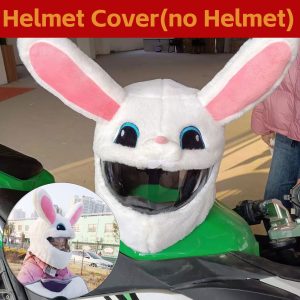 Personalized Cartoon Rabbit Motorcycle Helmet Cover Motorcycle Helmet Protection Headgear Fluffy Plush Set For Full-Face Outdoor
