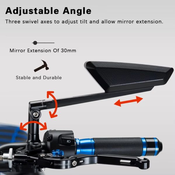 Hypernaked Mirrors for Metric Motorcycles Adjustable Mirror Kits Side Rearview Blue Anti-glare Universal Accessories - Image 3