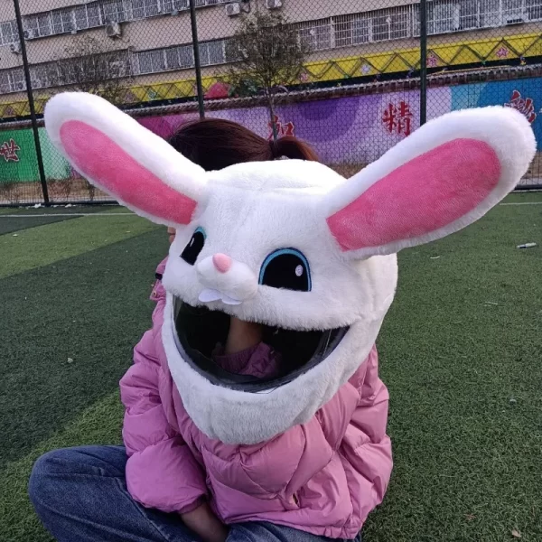 Personalized Cartoon Rabbit Motorcycle Helmet Cover Motorcycle Helmet Protection Headgear Fluffy Plush Set For Full-Face Outdoor - Image 3