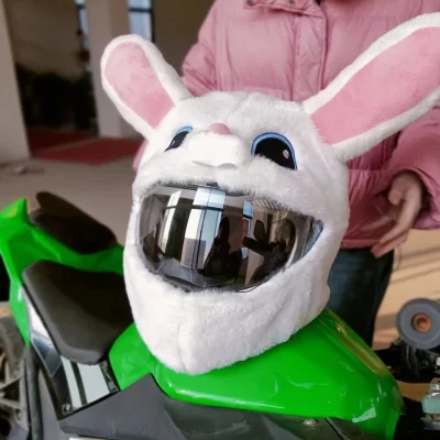 Personalized Cartoon Rabbit Motorcycle Helmet Cover Motorcycle Helmet Protection Headgear Fluffy Plush Set For Full-Face Outdoor